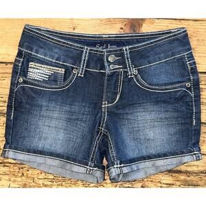 Earl Jeans womens size 0 Denim Jean Shorts Thick Stitch Flap Pockets Stretch